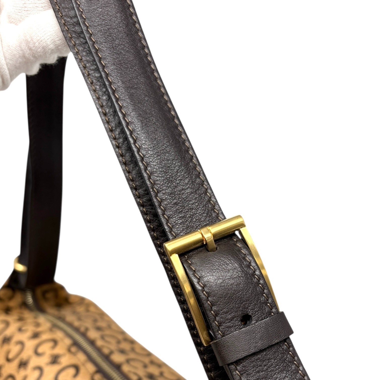 CELINE Vintage C Macadam Logo Pony Calf Hair 2way Shoulder Bag Beige Brown