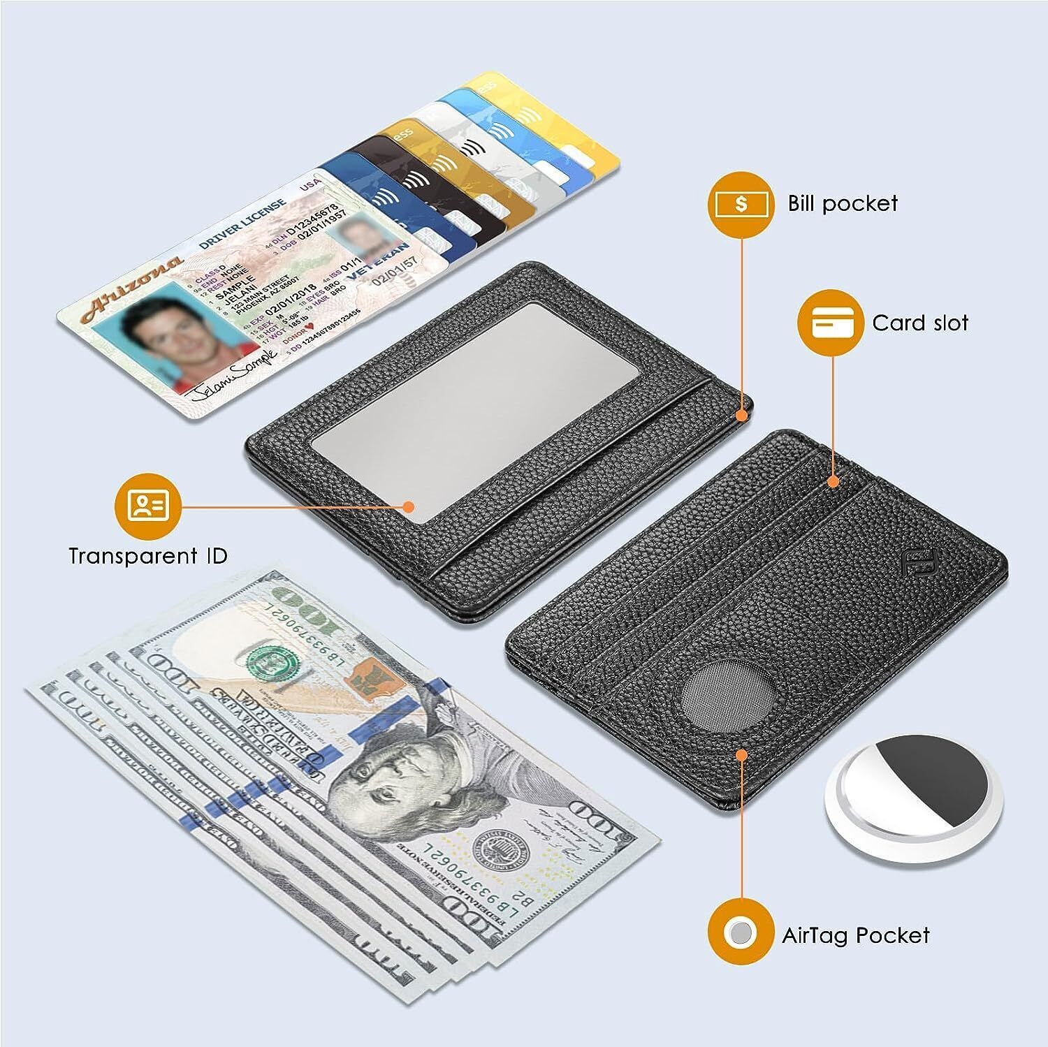 RFID Blocking Slim Credit Card Holder Card Cases with ID Window for AirTag