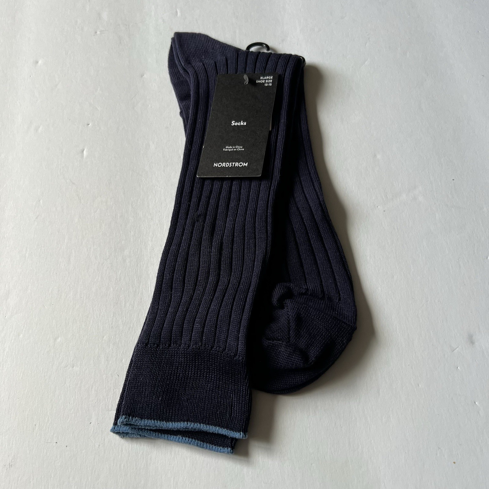 NORDSTROM MENS MERCERIZED COTTON SOCKS NAVY BLUE MID CALF EXTRA LARGE XL NWT