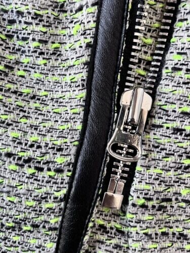Sandro Green Tweed Jacket with Black Leather Trim – Size 36 (UK 8)