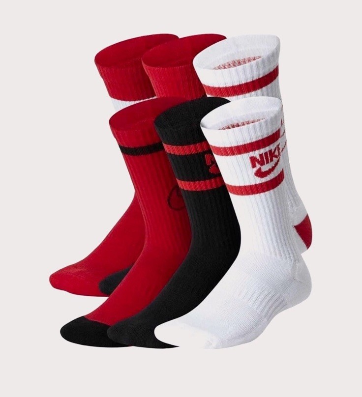 Nike Everyday Cushioned Crew Sock 6 Pack Size 6-8 Men Black/White/Red CK7302-904