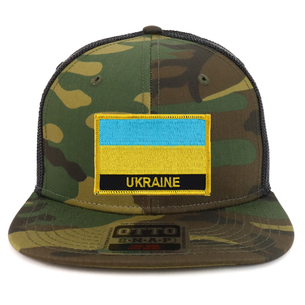 Ukraine Flag Patch Structured Camo Flatbill Trucker Mesh Cap – FREESHIP