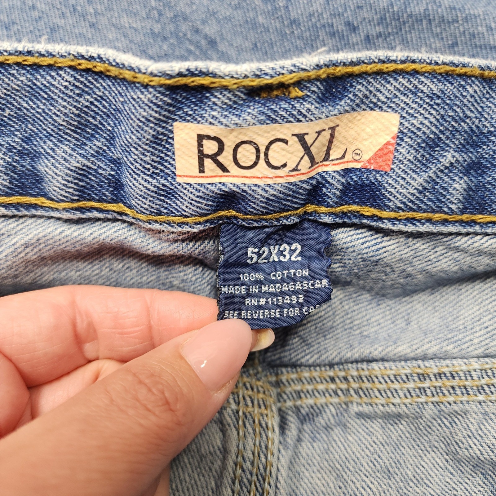 RocXL Carpenter Jeans Mens 52×32 Light Wash Blue Denim Utility Work Pants