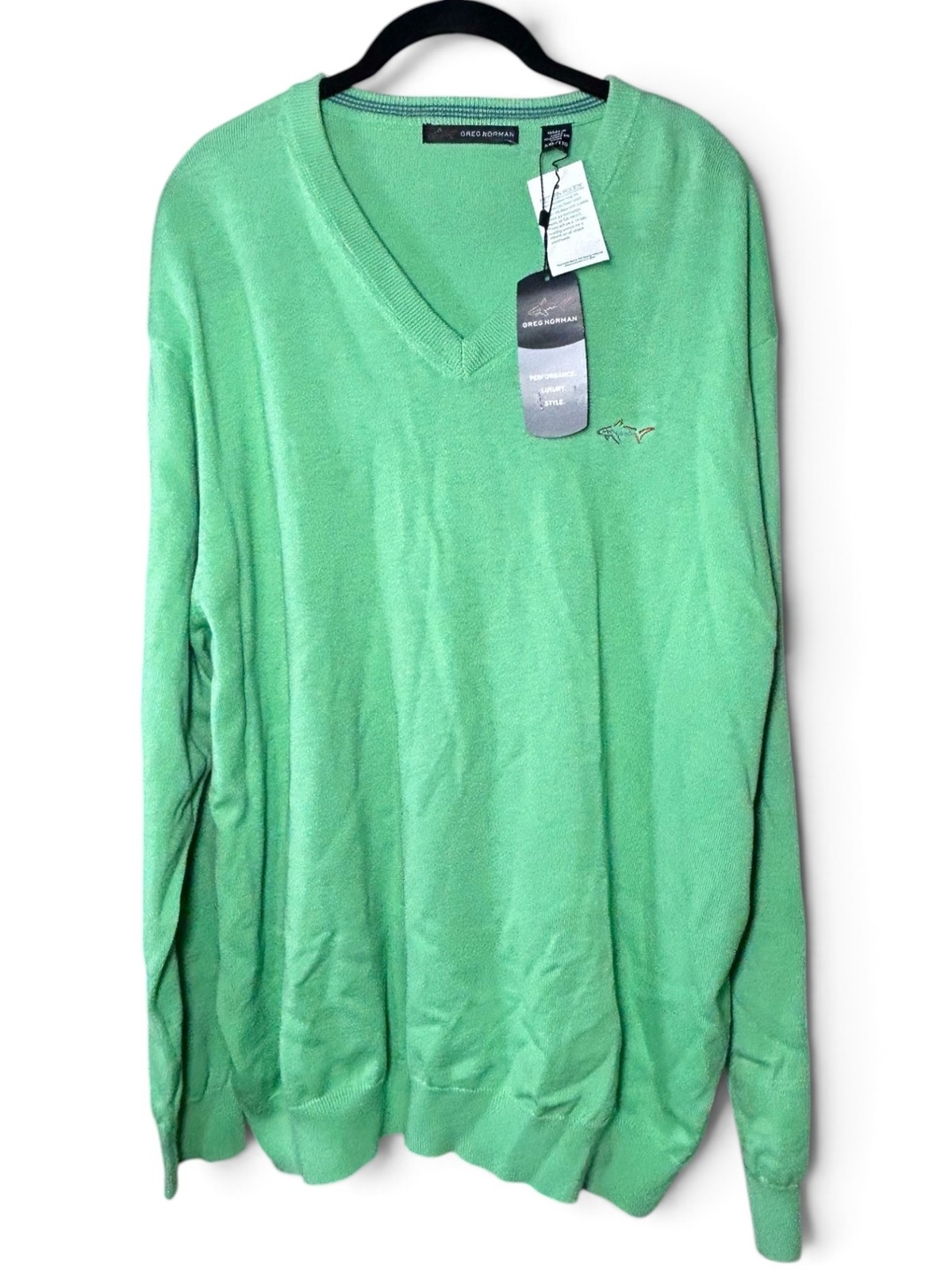 GREG NORMAN Natural Performance VNeck Sweater Sz XXL Kiwi Green Knit 100% Cotton
