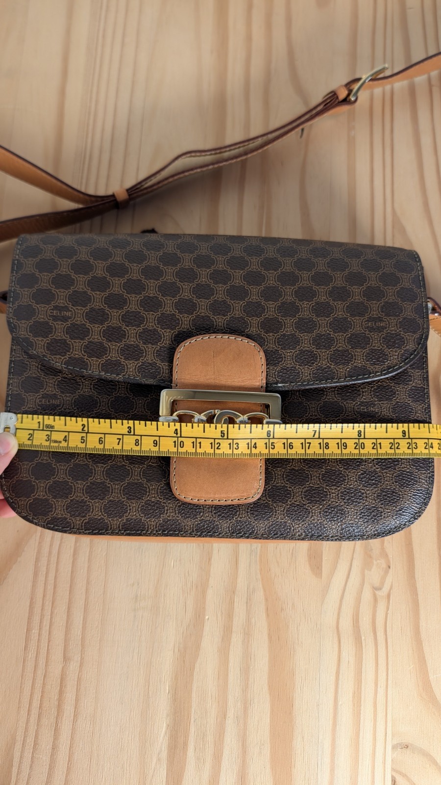Authentic Vintage CELINE Macadam Crossbody/ Shoulder Bag Statement Gold Hardware