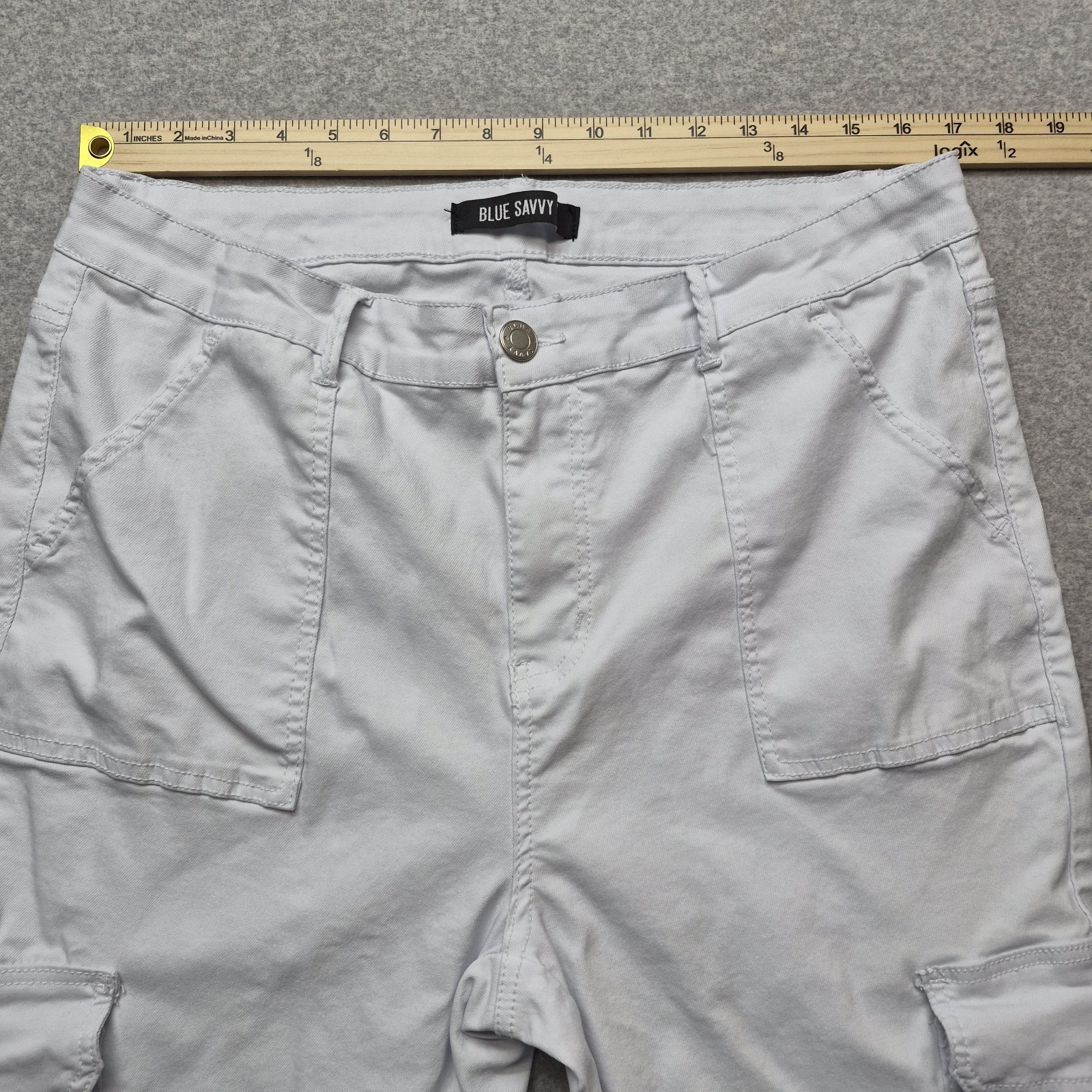 Blue Savvy White Cargo Pants Womens 22 Utility Tactical Stretch High Rise