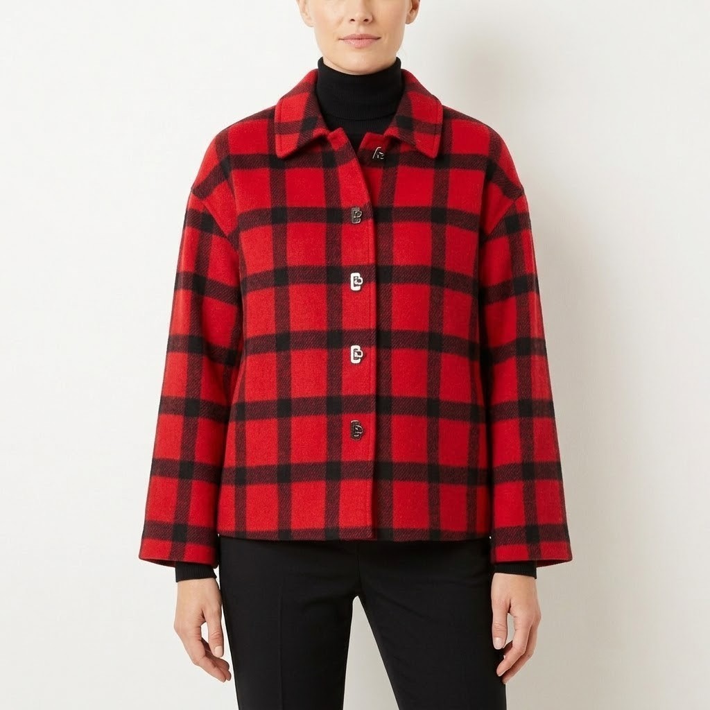 TALBOTS Sz 6 Red Buffalo Plaid Felted Wool Blend Italian Fabric Short Jacket NEW