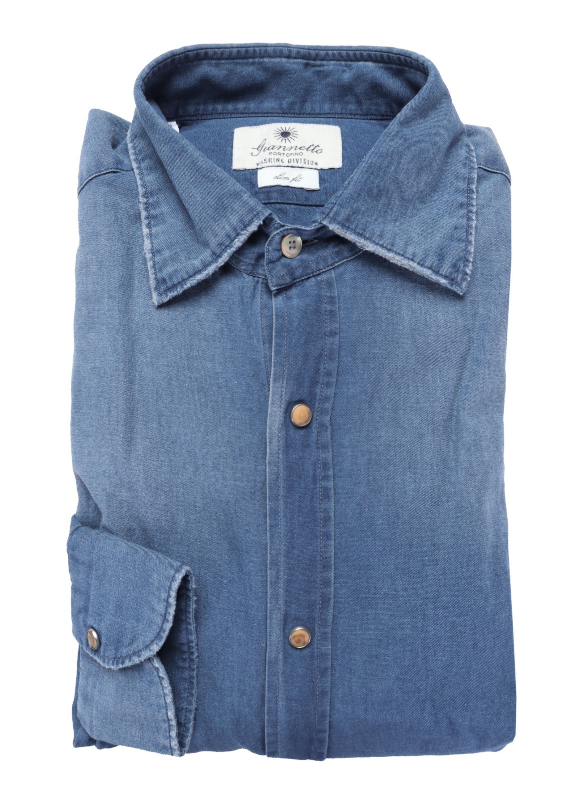 NWT GIANNETTO PORTOFINO SHIRT L blue denim luxury Italy 39 15 1/2 slim