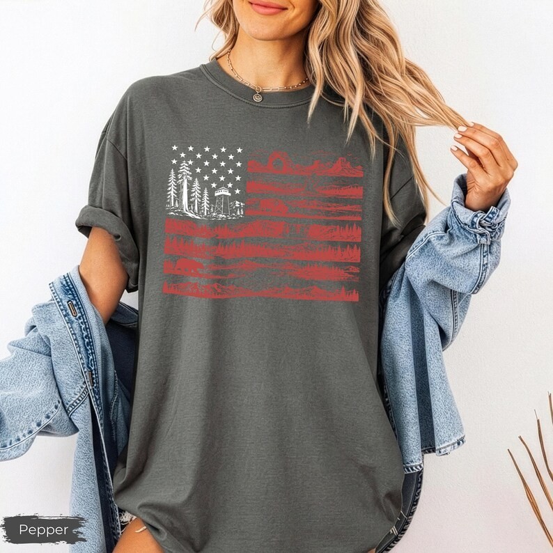 Vintage National Parks US Flag T-Shirt Retro American Flag Nature Graphic Tee