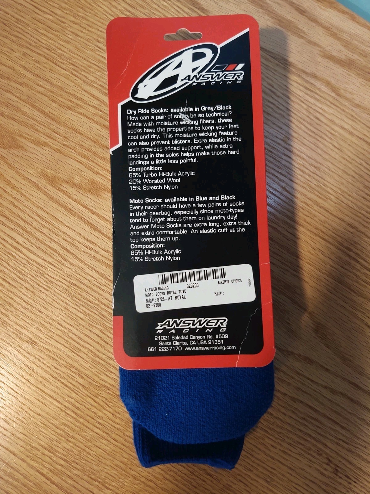 Answer Racing MOTO Dry Ride Blue Acrylic Blend Tube Socks – One Size