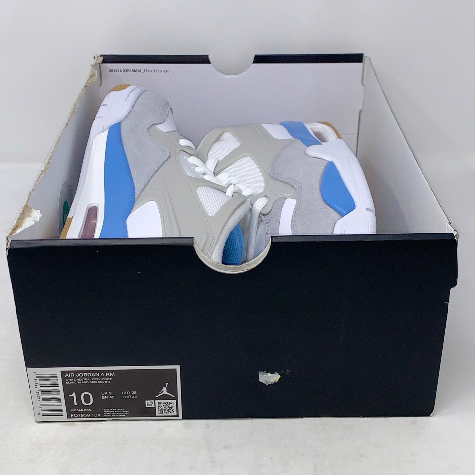 Air Jordan 4 RM ‘UNC Blue’ White Sneakers, Size 10 BNIB FQ7939-104