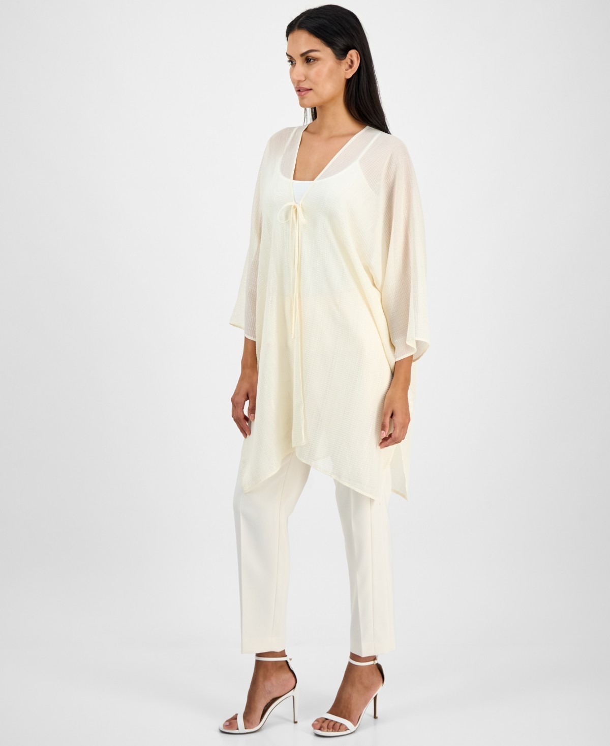 Anne Klein Tie-Front Kimono Top Women’s 1SZ It Dune Quarter Sleeves V-Neck