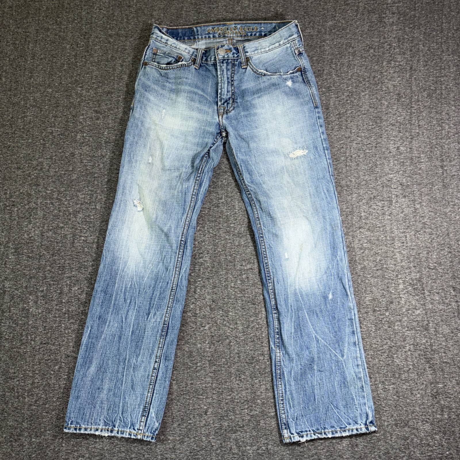 American Eagle Jeans Men 29×30 Original Straight Distressed Light Wash Denim