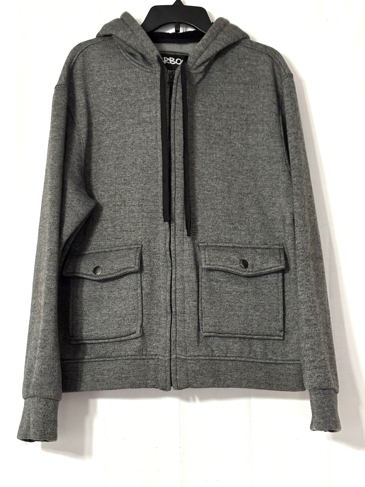 Carbon Men’s Gray Full Zip Sweatshirt Hoodie with Button Flap Pockets – Size L