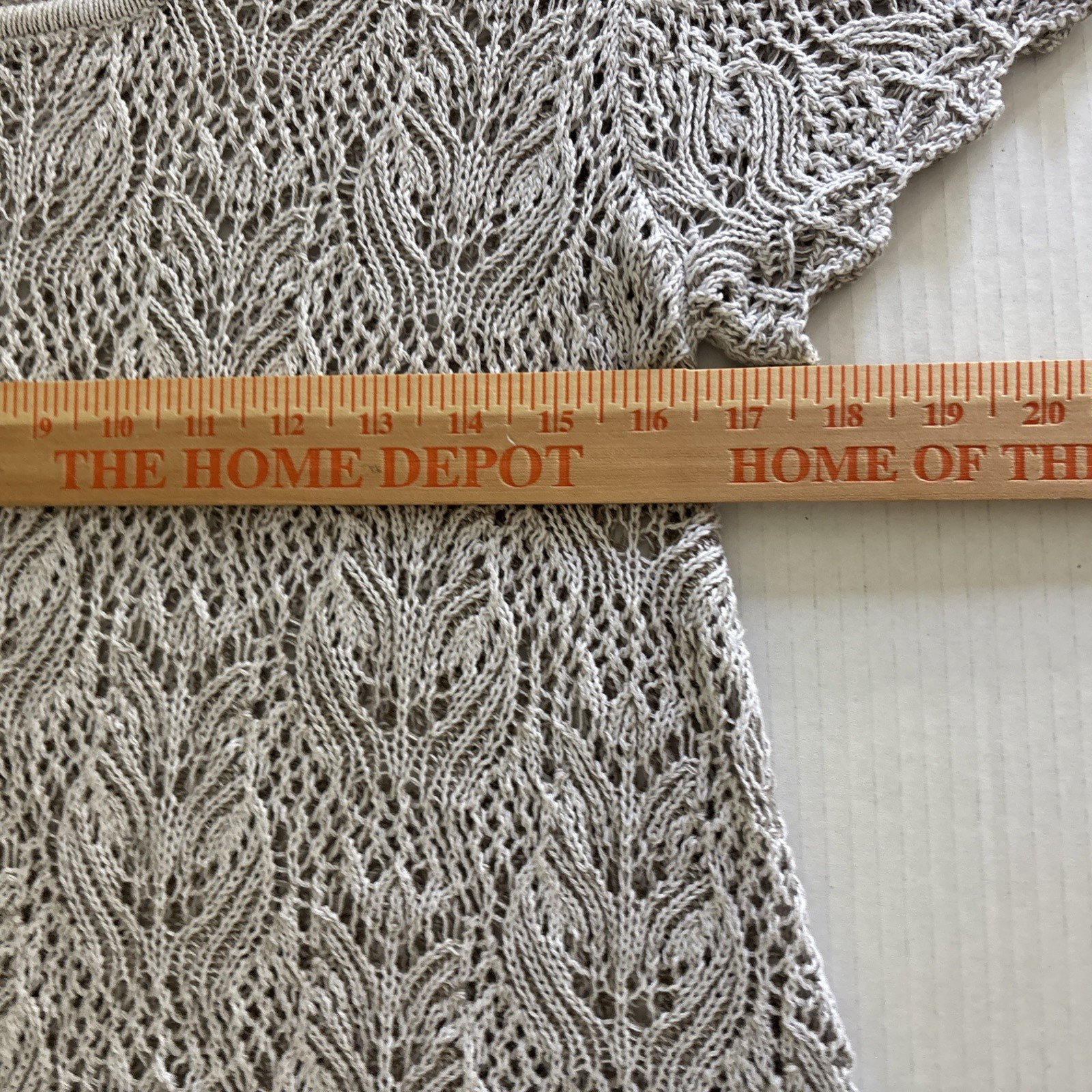 Jeanne Pierre Open Knit Sweater Large Gray Crochet Tunic Light Beach Coverup