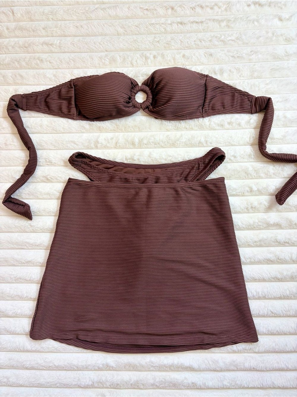 House of Harlow 1960 Chocolate Brown Bikini Top & Bottom & Skirt Set Size Small