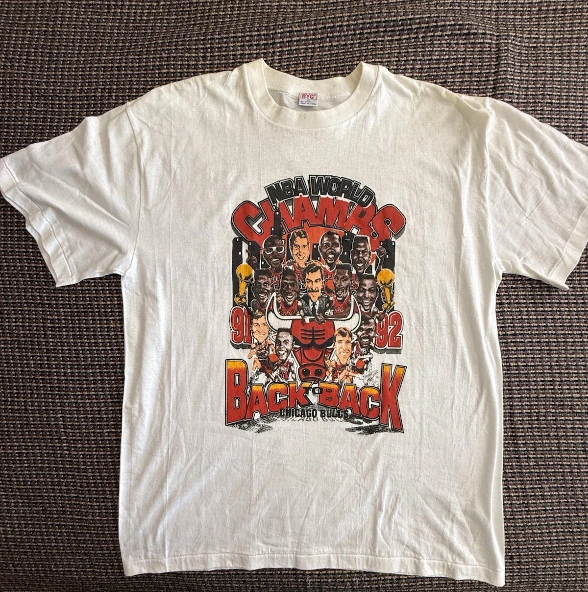 Vintage Chicago Bulls 1992 Back To Back Champions Caricature T Shirt Size XL