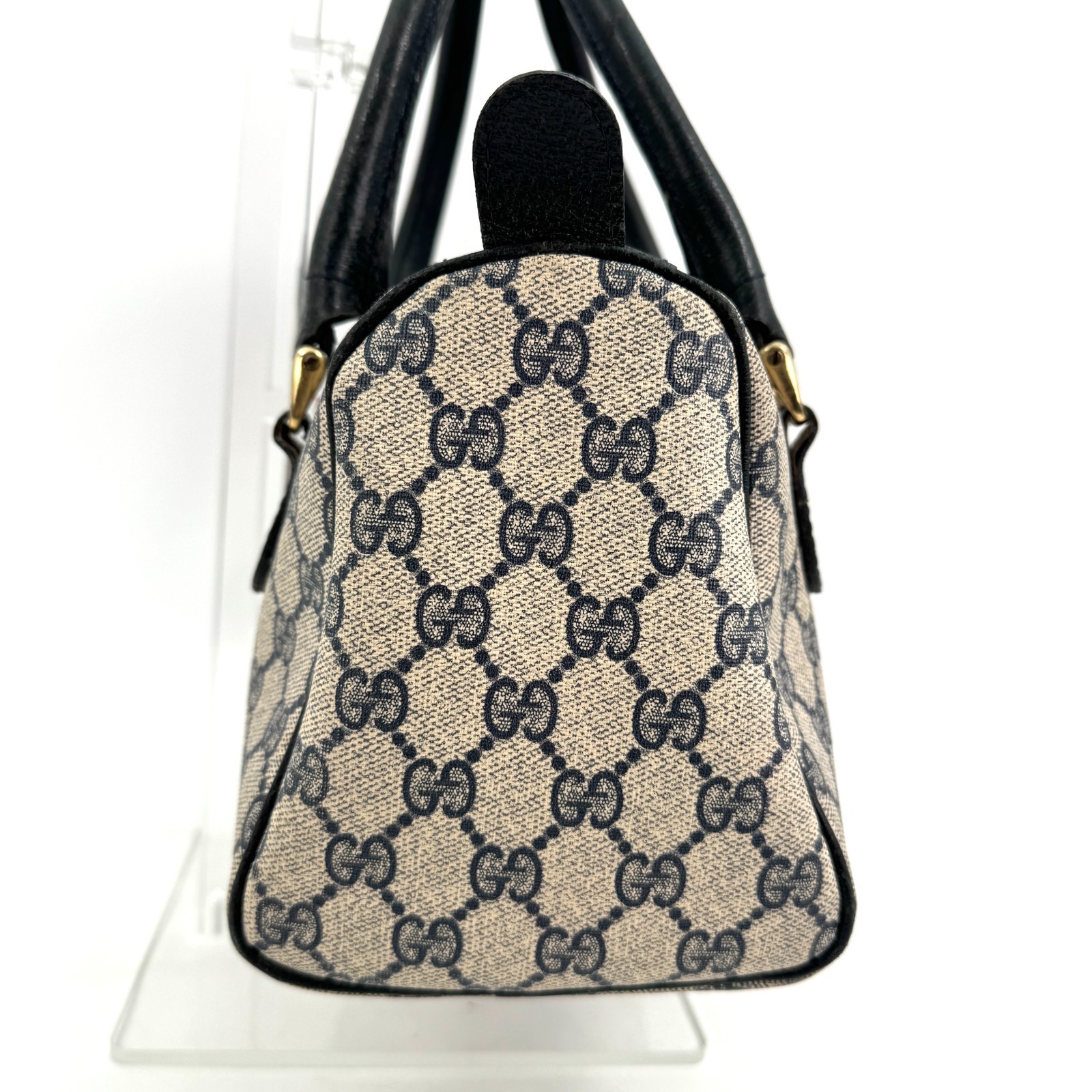 Vintage Gucci Hand Bag Sherry Navy Mini Boston Bag PVC Authentic 446T0403