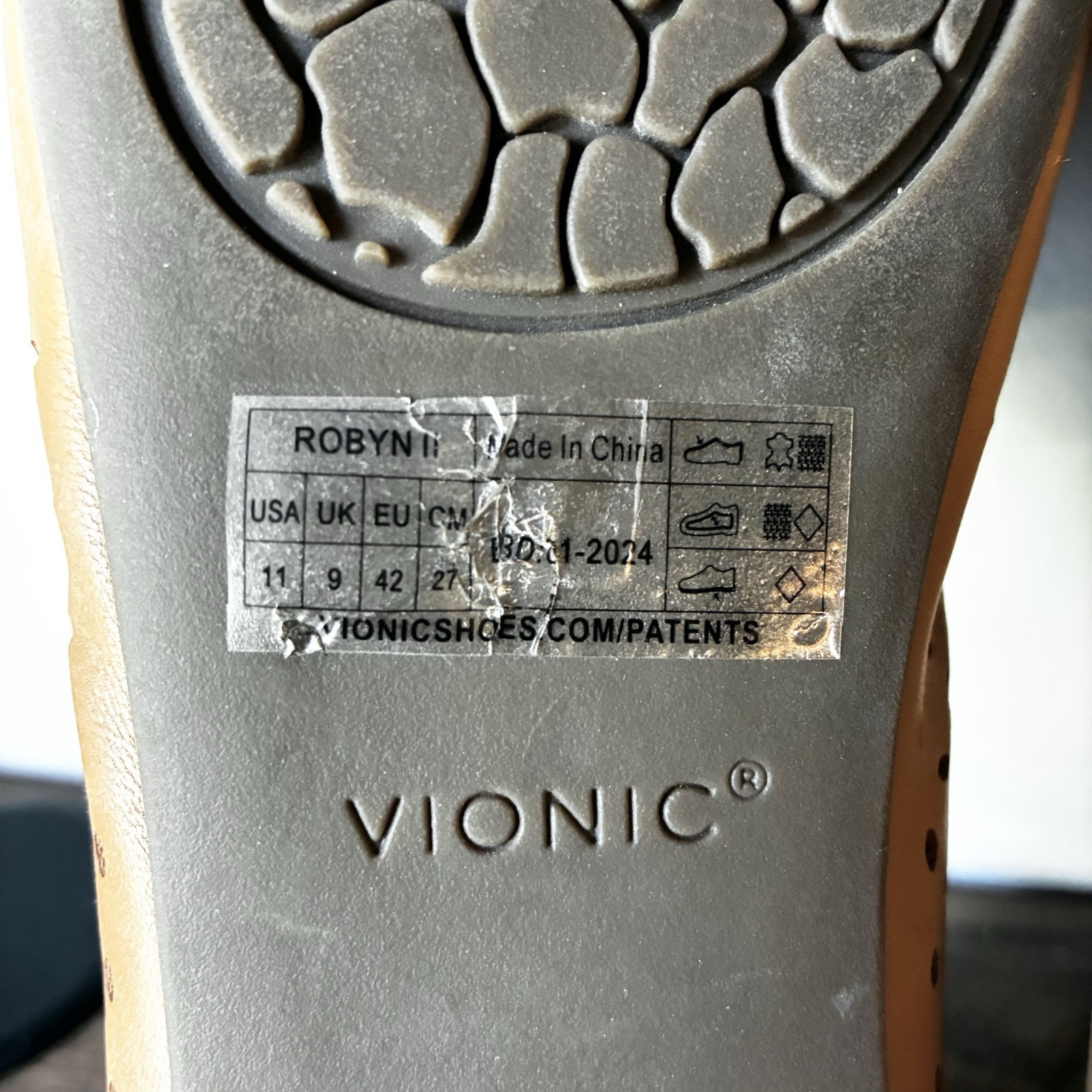 Vionic Robyn II Leather Laser Cut Ballet Slip On Flats Cognac Tan Womens 11