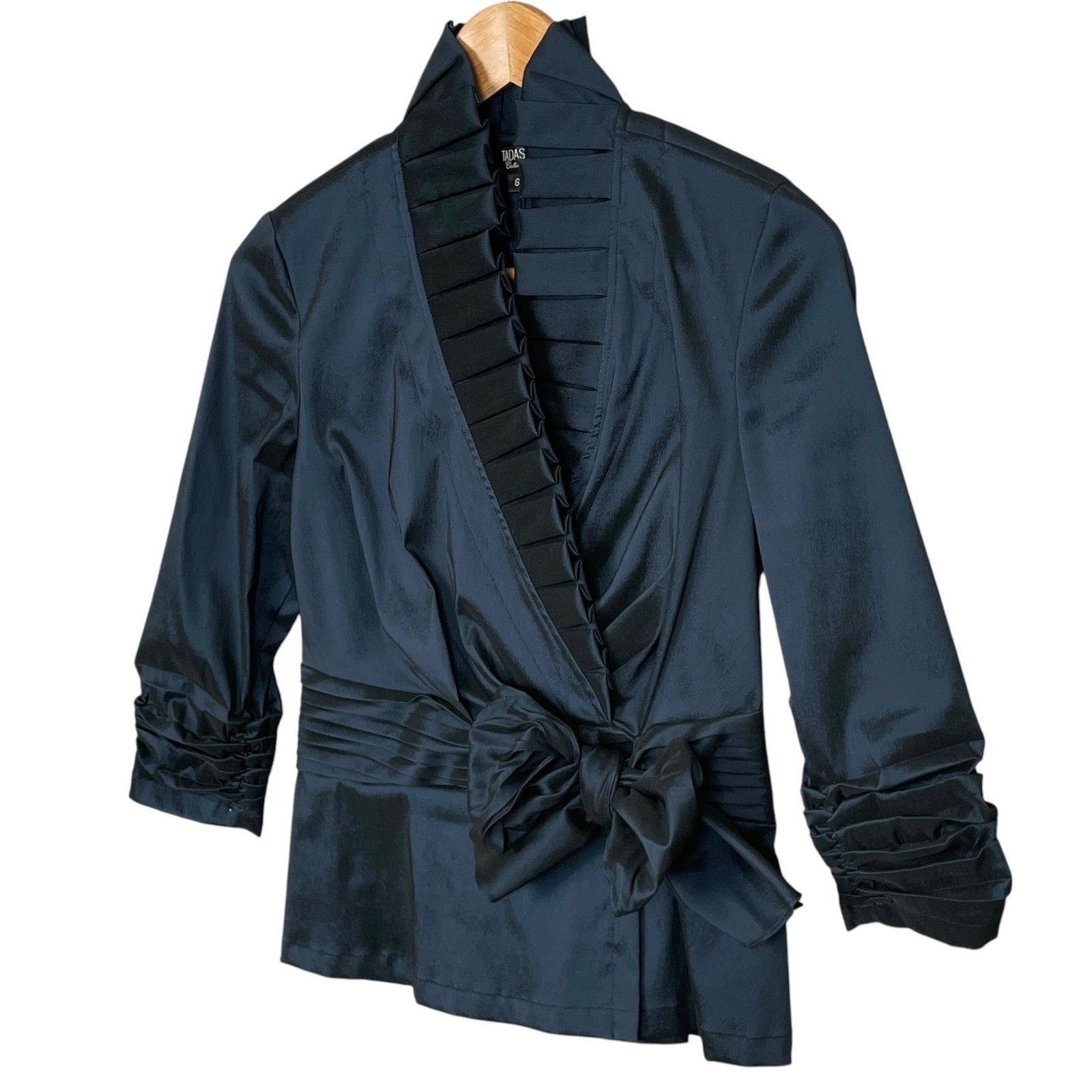 VTG Tadashi Collection Taffeta Pleated Formal Wrap Top Womens 6 Bow Wedding Chic