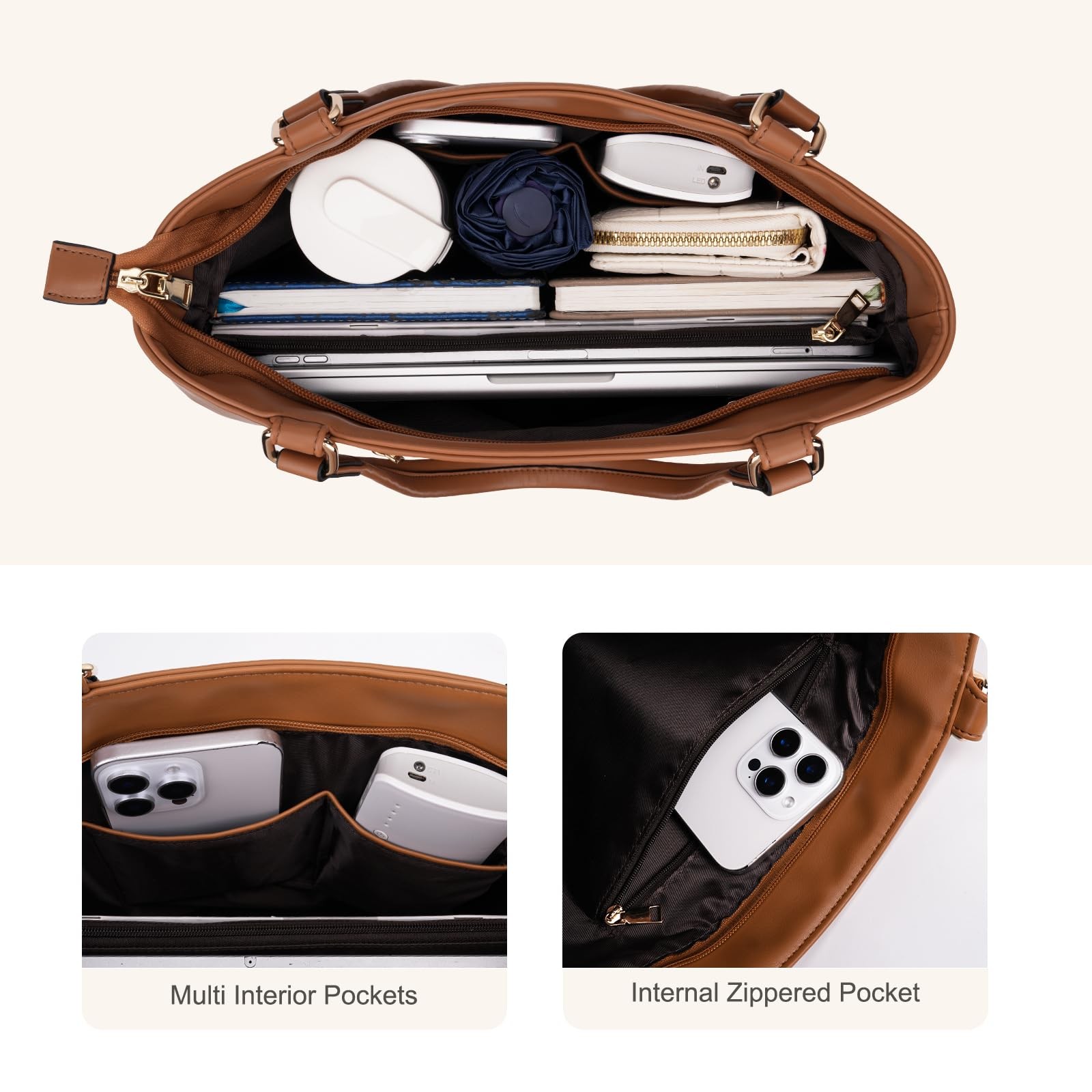 MOSISO Soft PU Leather Satchel Purses for Women, Stylish Large, Brown