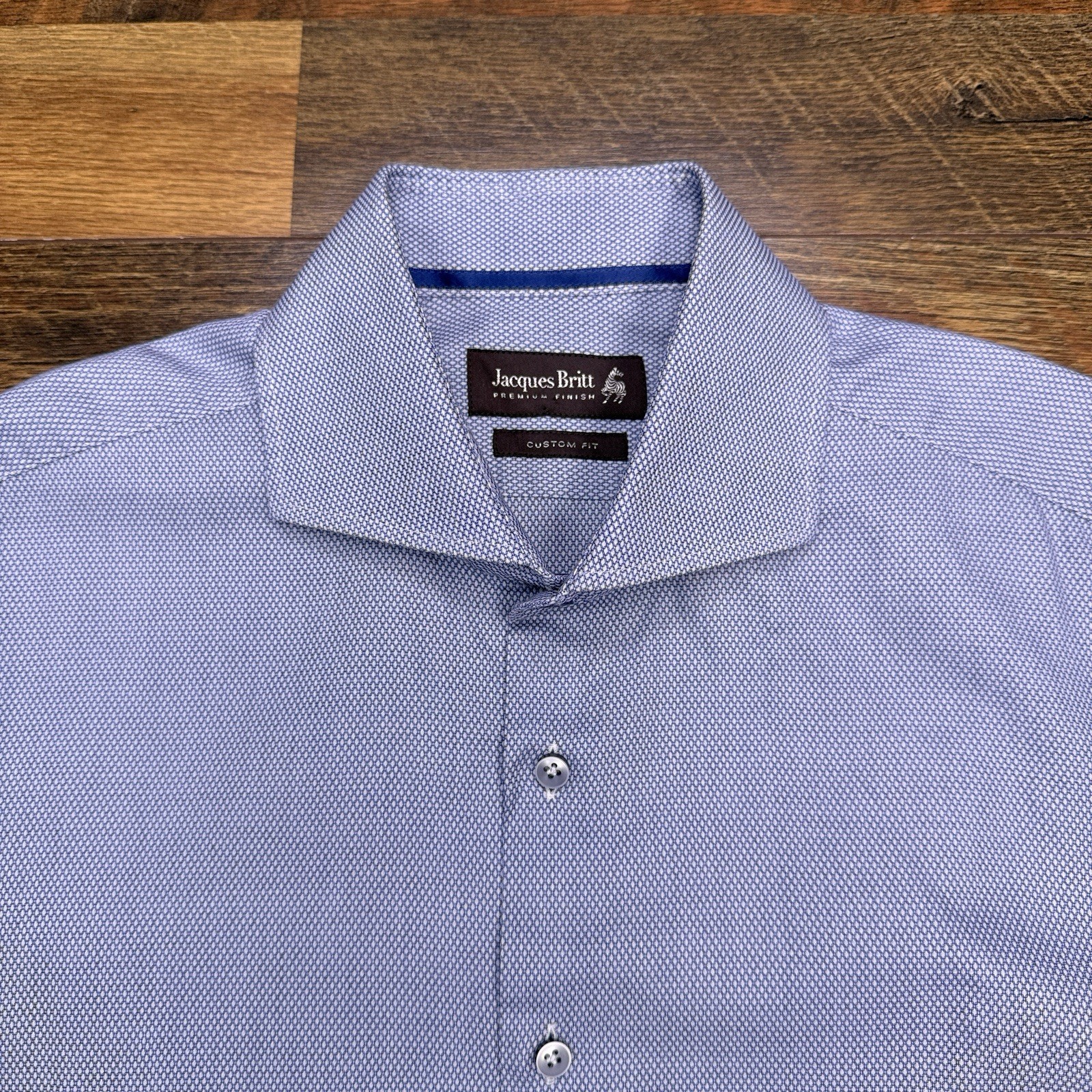 Jacques Britt Custom Fit Shirt Mens Medium 15.75 40 Blue Button Up