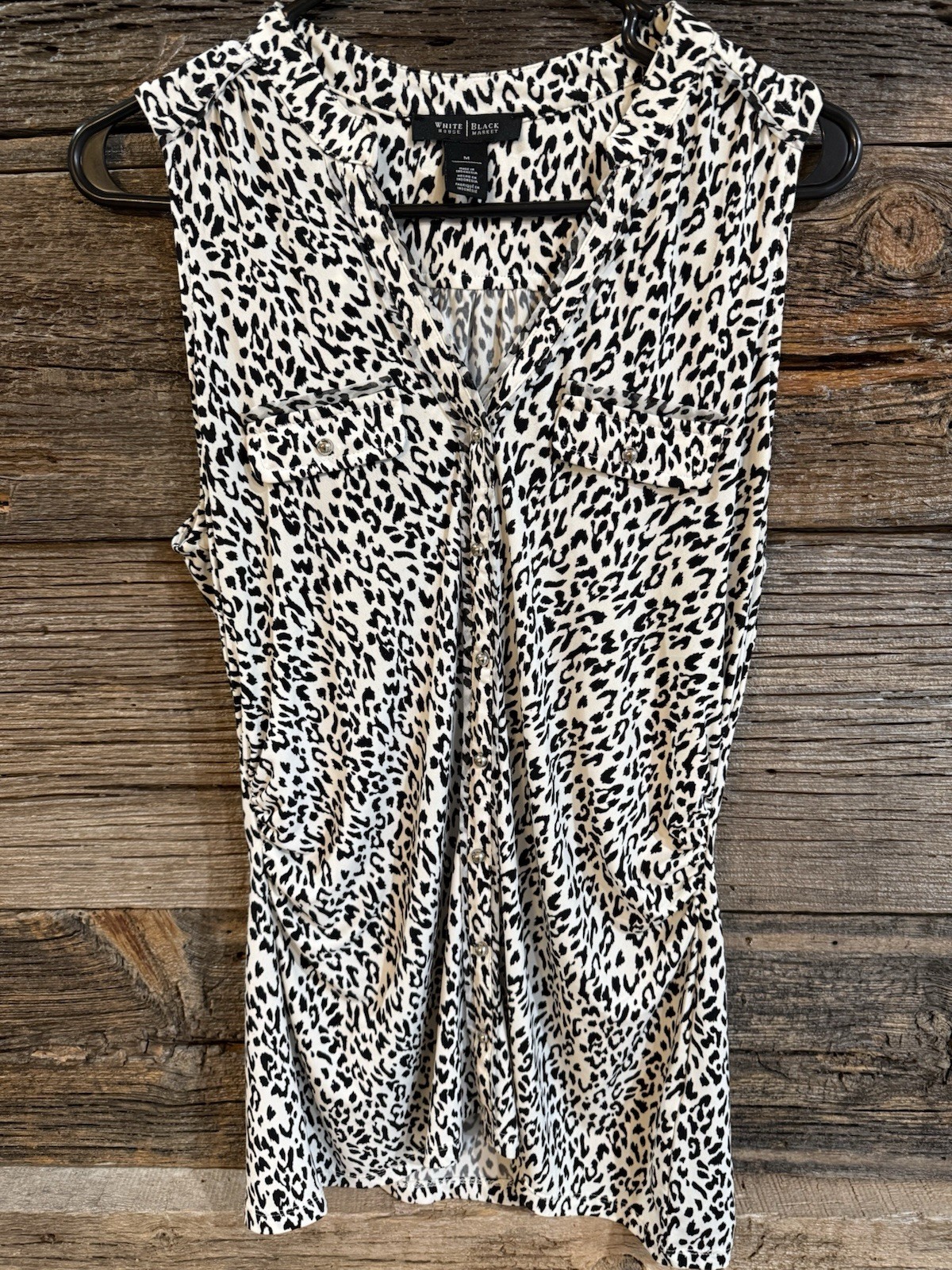 White House Black Market Black And White Leopard Print Blouse