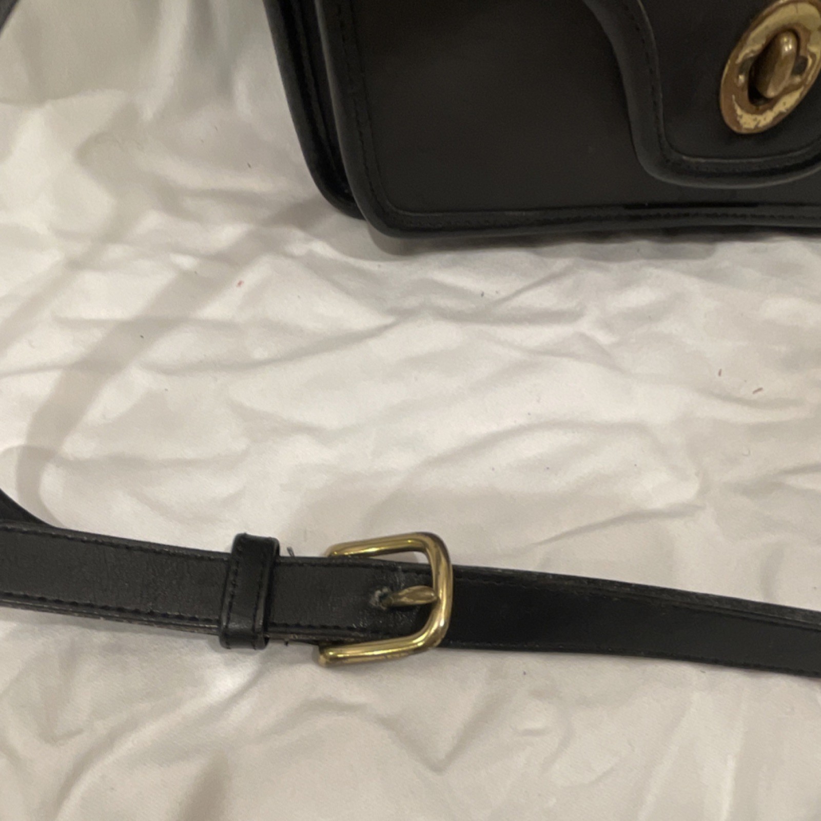 Vintage Coach Black Leather Shoulder Bag Gold Hardware Turn Lock Buckle Accent