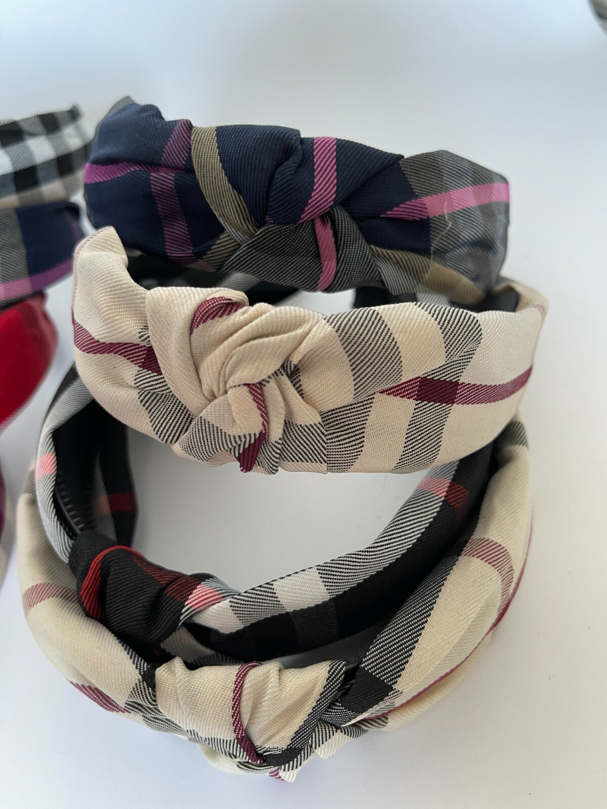 4 PCS Plaid Fabric Plastic Headband Checkered Design Fabric Hair Band Fashion
