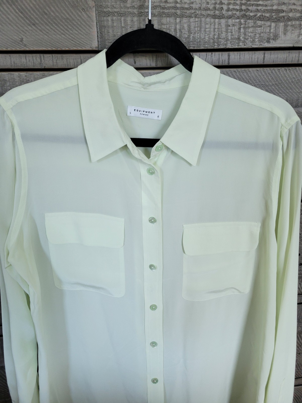 Equipment Signature Slim Fit Silk Button-up Shirt , Size L, Light Green/Mint