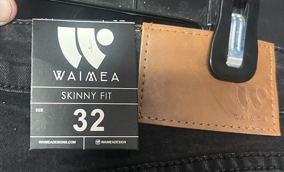WAIMEA Black Distressed Lycra Stretch Jeans Men Skinny Fit 32×32 “New With Tags”