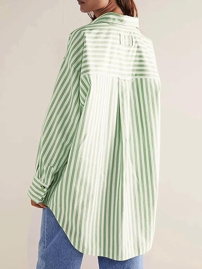 Women’s Dressy Striped Button Up Shirts Collared Long Sleeve Blouse Casual