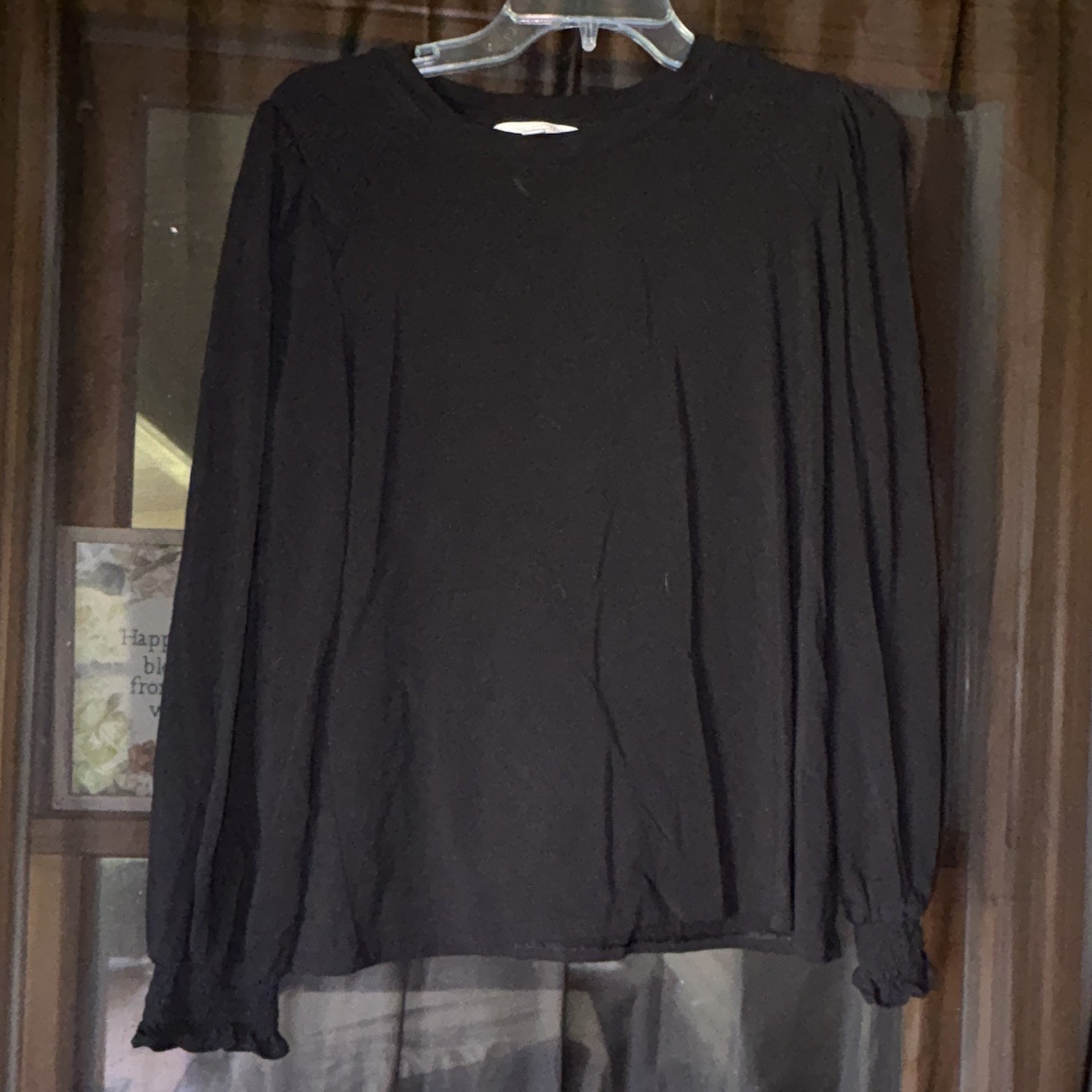 LC Lauren Conrad Maternity M Black Solid Crew Neck Long Sleeve Pullover Blouse