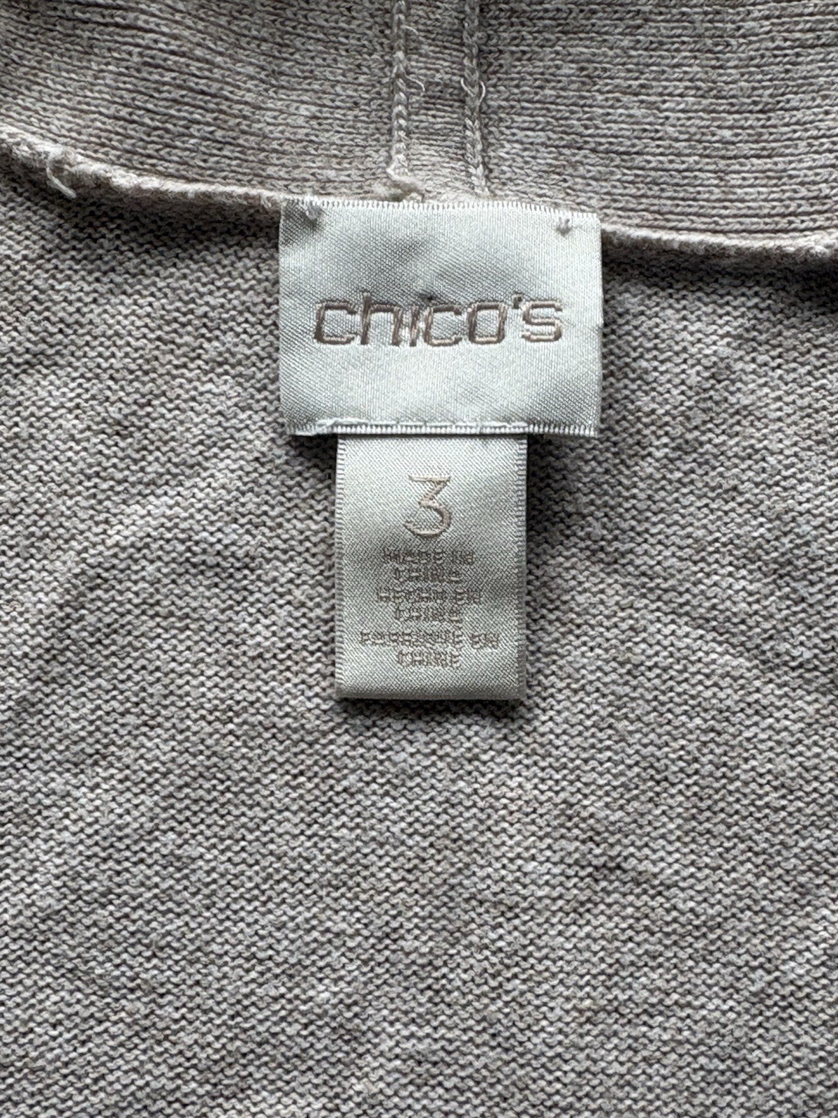 Chico’s Size 3 Beige Open Front Draped Cardigan Sweater Cotton Silk Blend