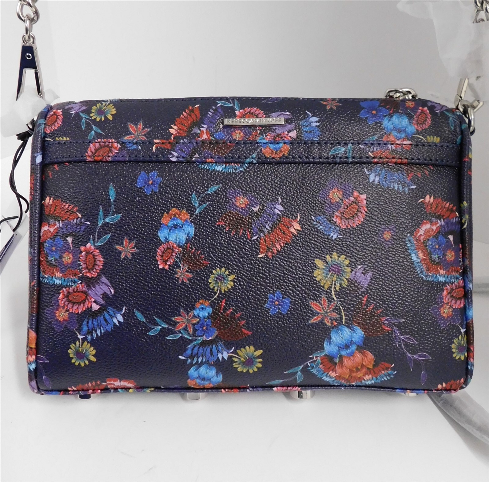New Rebecca Minkoff Mini Mac Blue Floral Leather Crossbody Bag