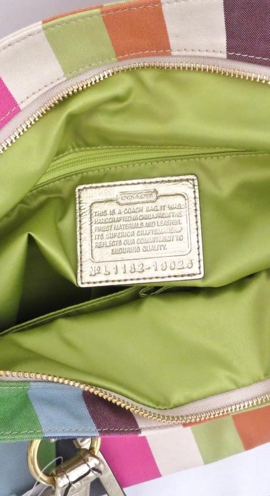 New Coach Legacy Striped Pink Green Blue Sequined Rocker Purse Crossbody RARE!