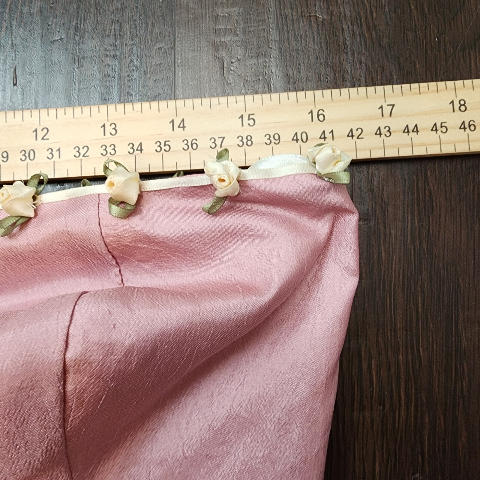 Vintage 90s Pink Silk Satin Rosebud Dress Strapless Ivory Ribbons Homemade ~M