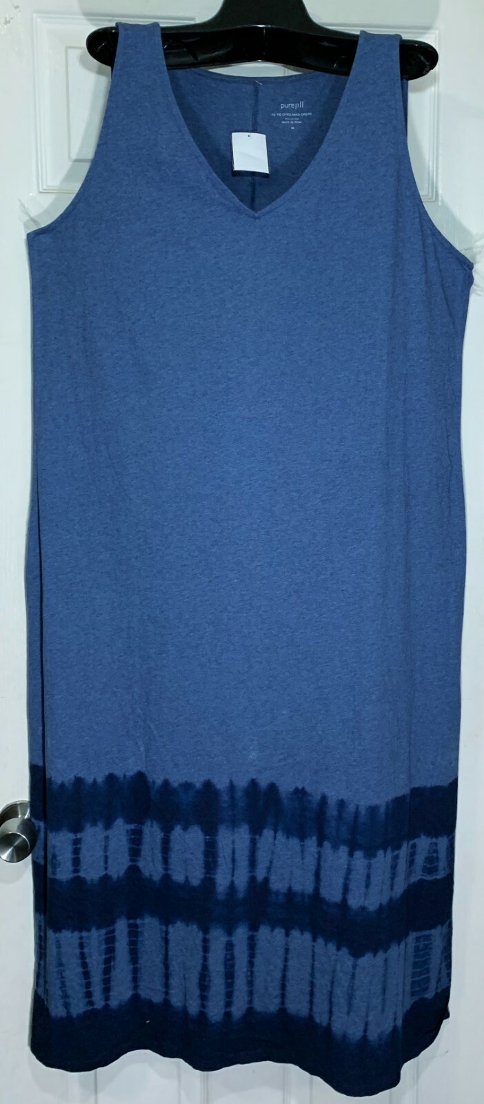 New J,Jill women size 1X tie dye long dress sleeveless all cotton back slit blue