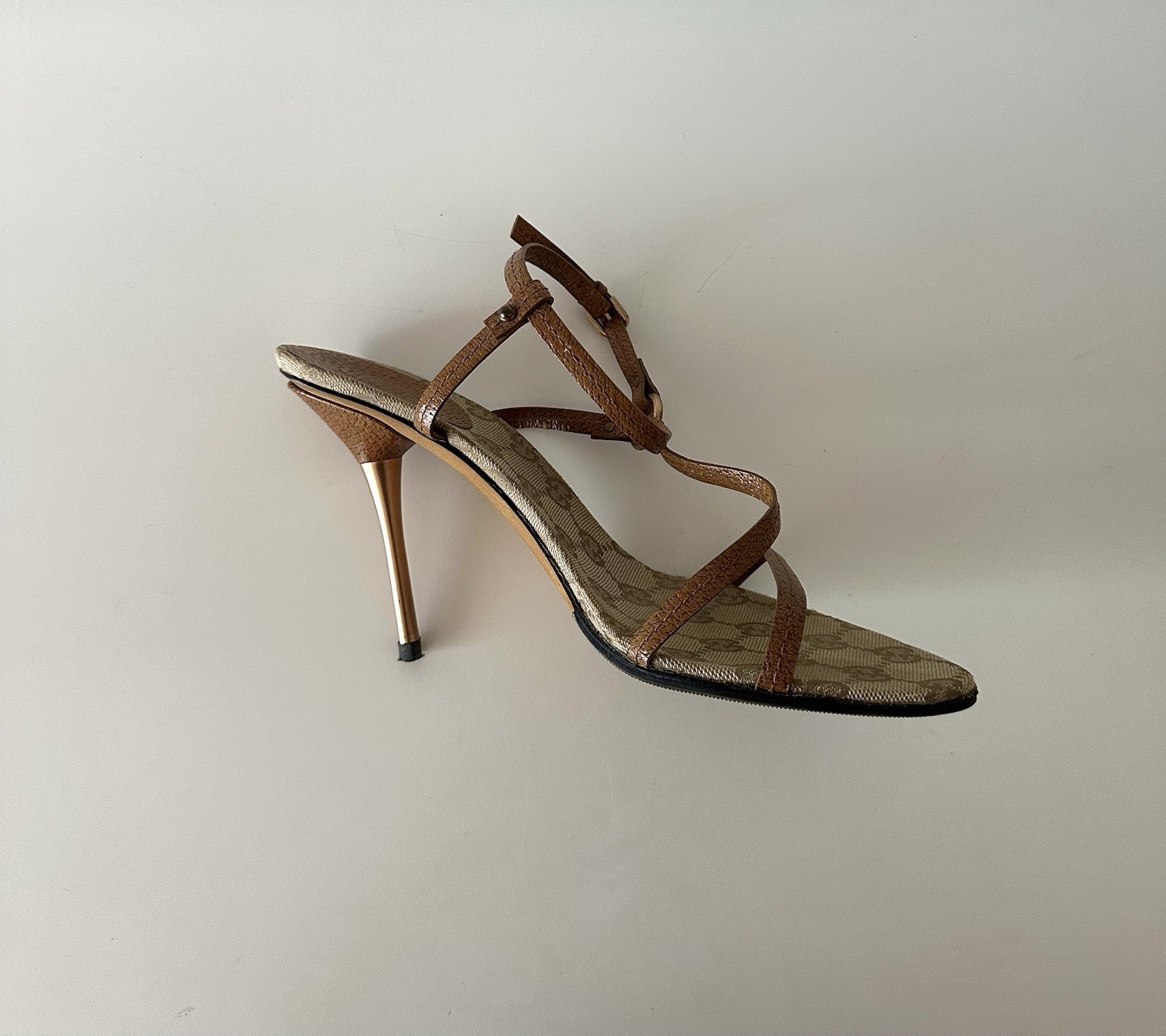Gucci Vintage Brown Monogram Sandals Heels Size US 8.5/9 EUR 39C