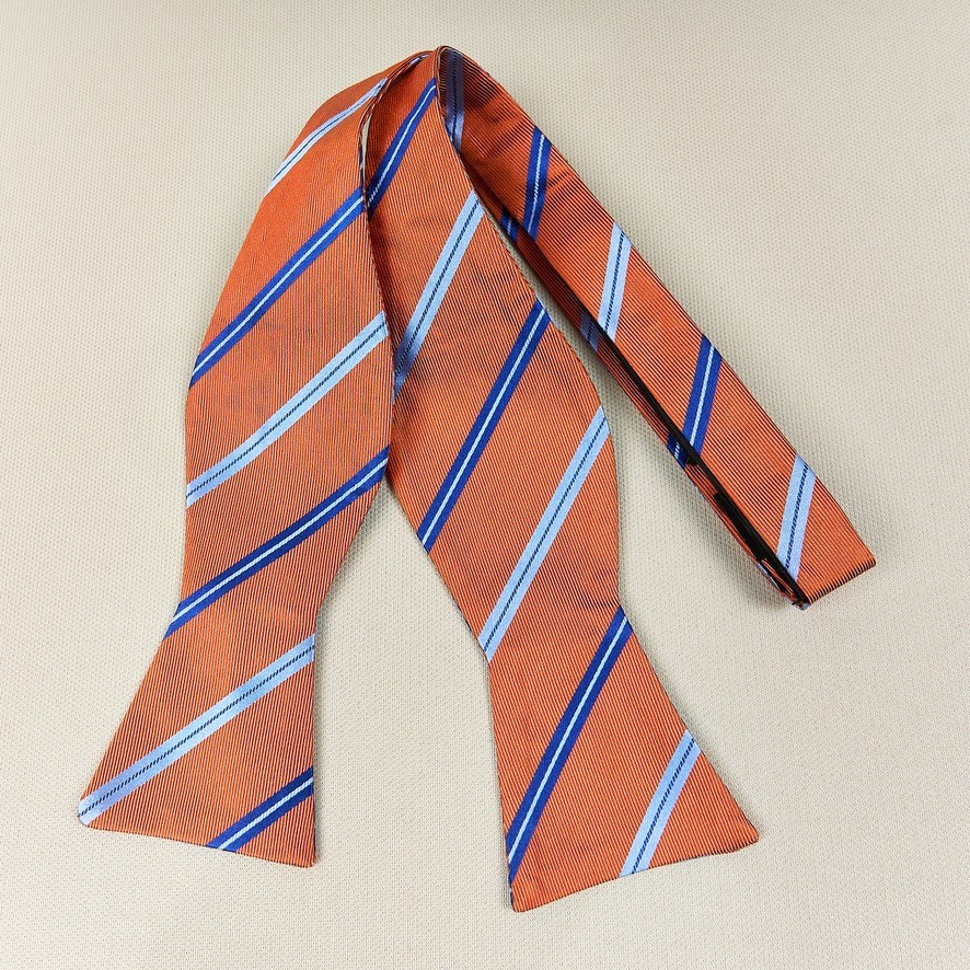 J.S. Blank & Co Silk Bow Tie Orange Blue Stripes Self Tie Classic Adustable