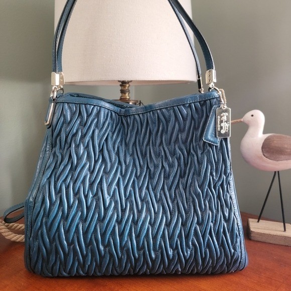 Coach 26257 Madison Phoebe Gathered Twist Teal Leather Shoulder Bag