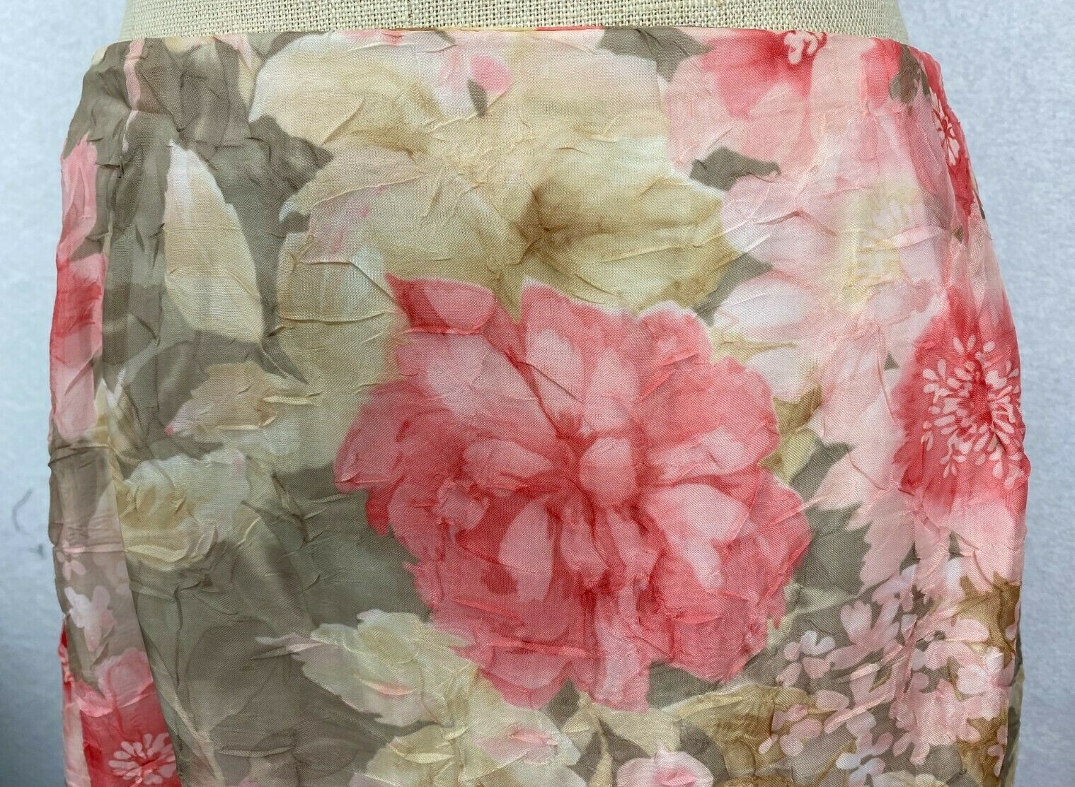 Dress Barn Floral Print Midi Skirt Size M 29-32 Waist 30″ Long Sheer Over #22B