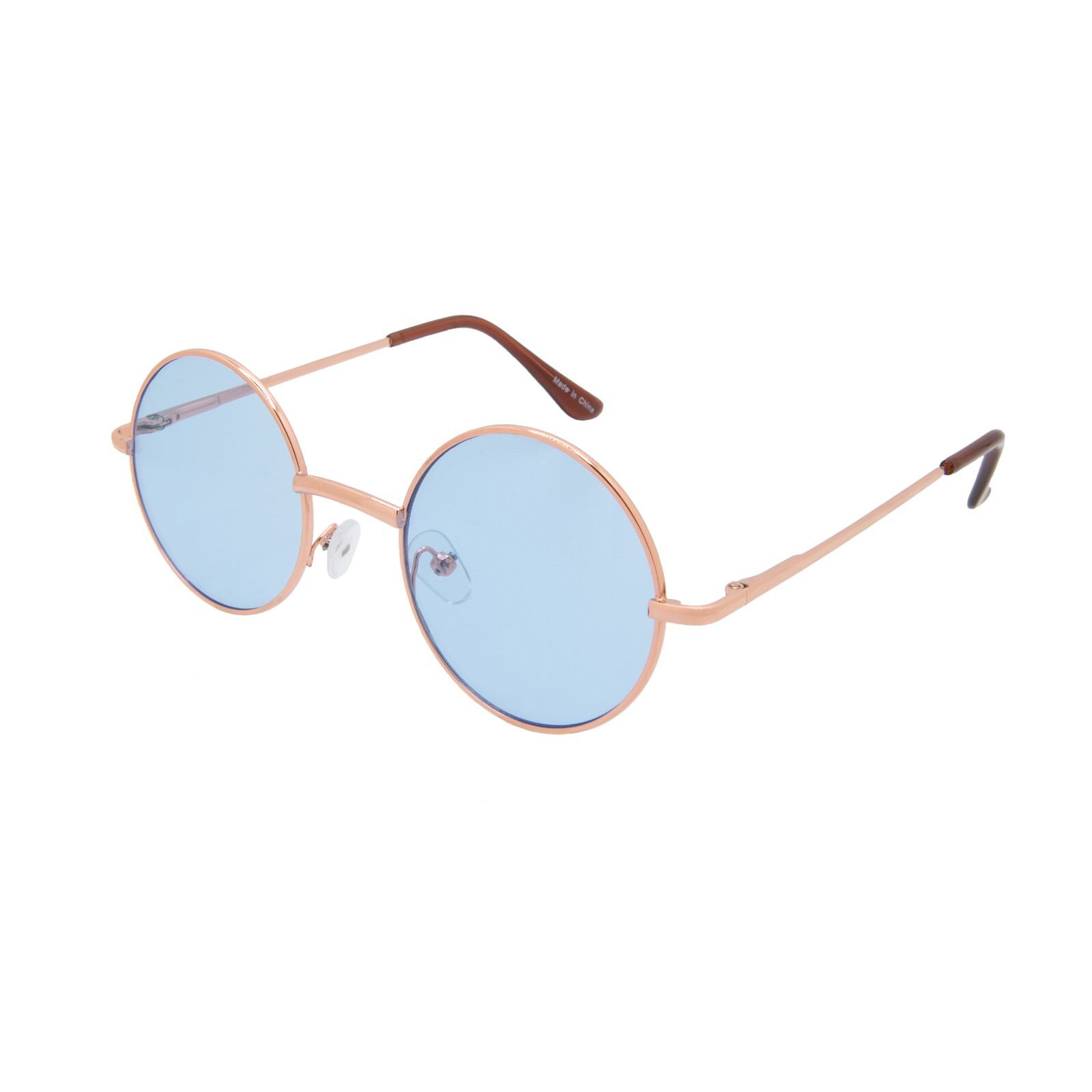 Retro Round Vintage Tint Sunglasses Blue Lens Metal Gold Frame Spring Hinge 43mm