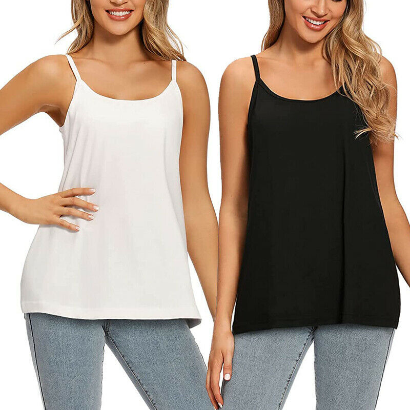 Women Fashion Swing Flowy Cami with Built in Bra Seamless Strap Tank Top Vest US