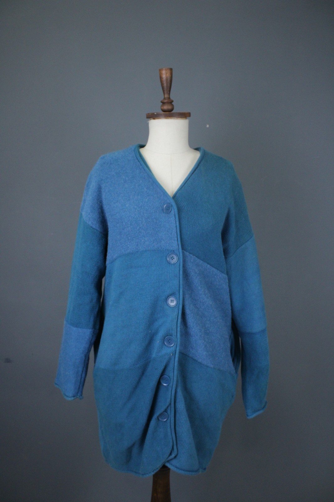 GUDRUN SJODEN Multicolor Patchwork Cotton Wool Linen Knit V-Neck Cardigan Size S