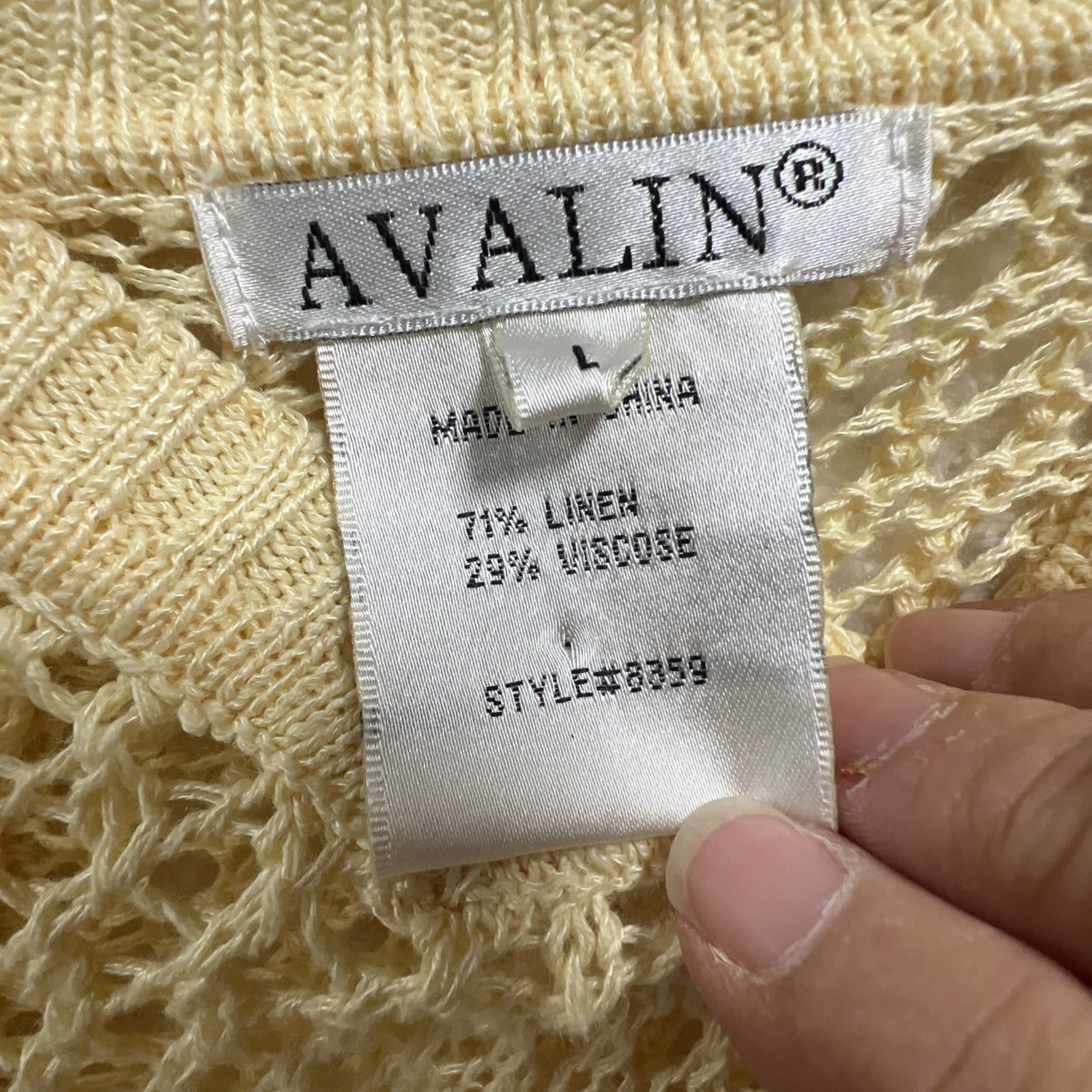 Avalin Yellow Open Weave Mesh Sweater Linen Blend Button Back Boho Coastal L