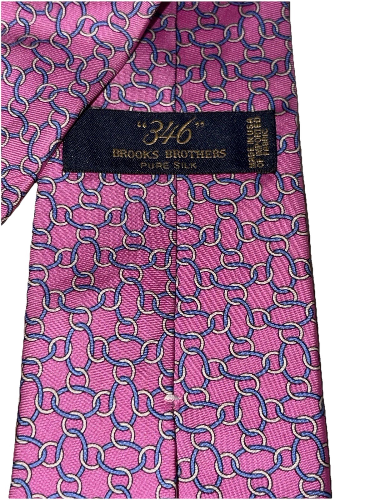 Brooks Brothers Tie Pink Geometric Chain Link 100% Silk Made In USA 3.25×57
