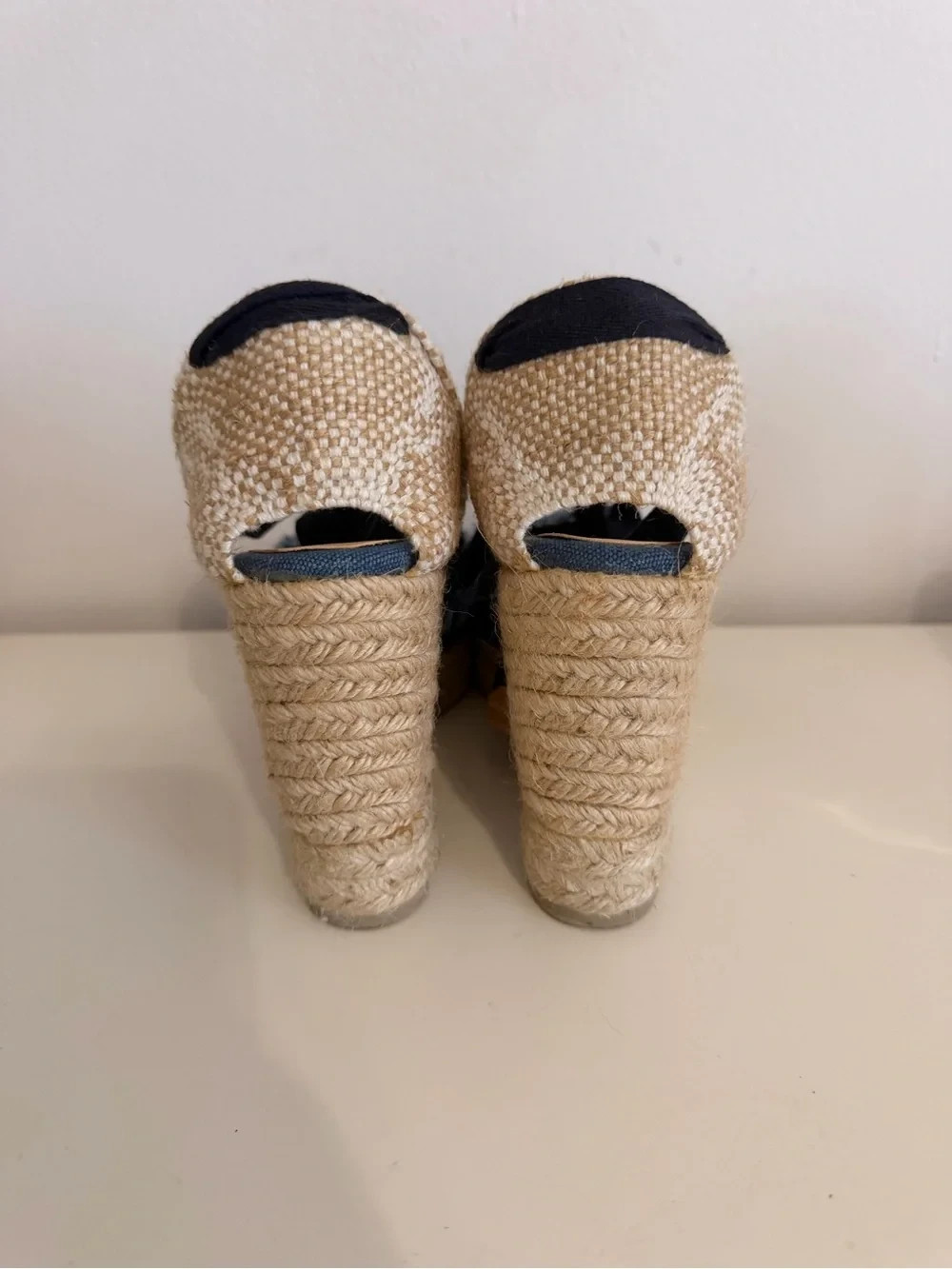 Castaner Navy Canvas Espadrille Wedge Sandals with Ankle Wrap Size 37 (7 US)