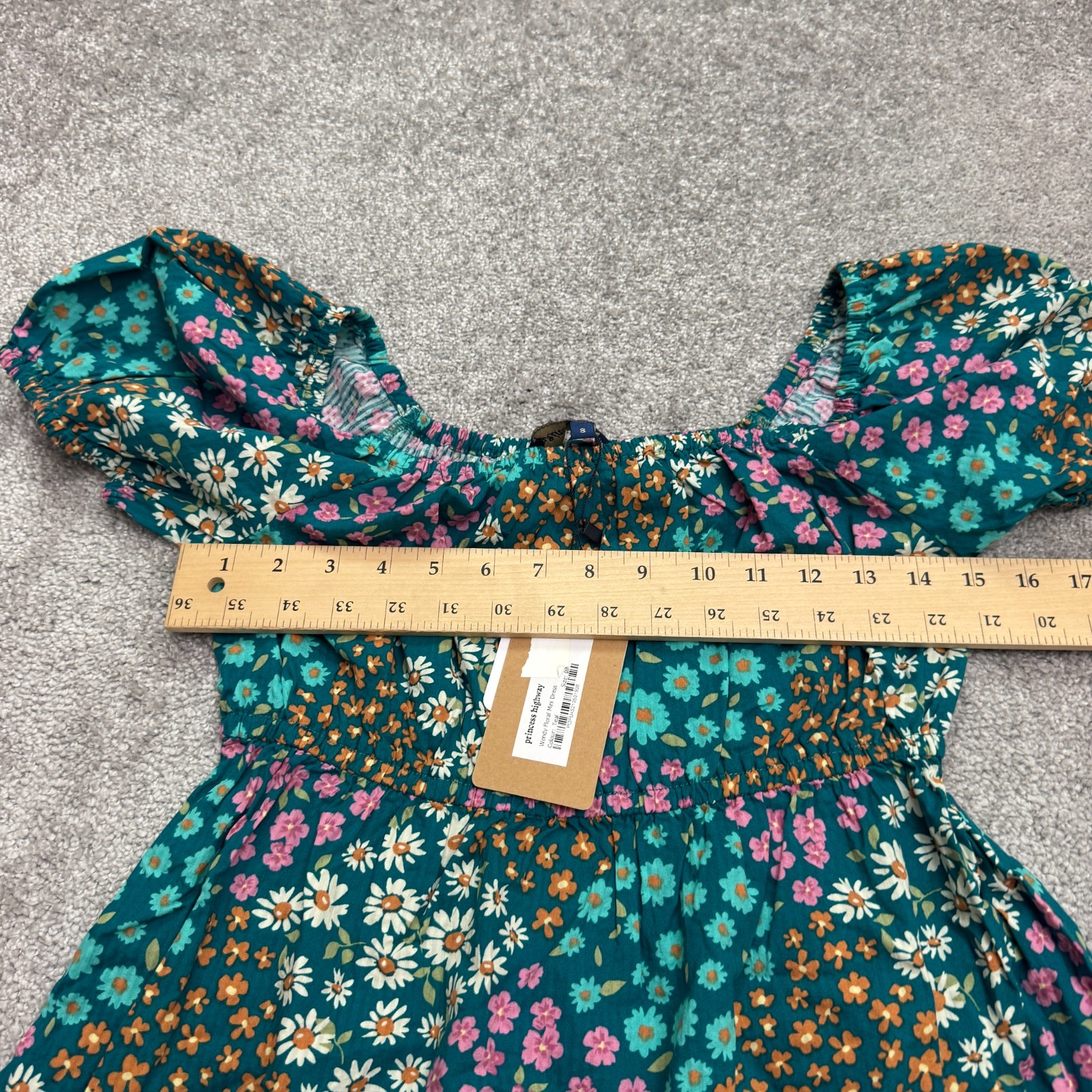 Princess Highway Teal Wendy Floral Mini Dress Womens 8 Blue Puff Sleeve Boho NWT