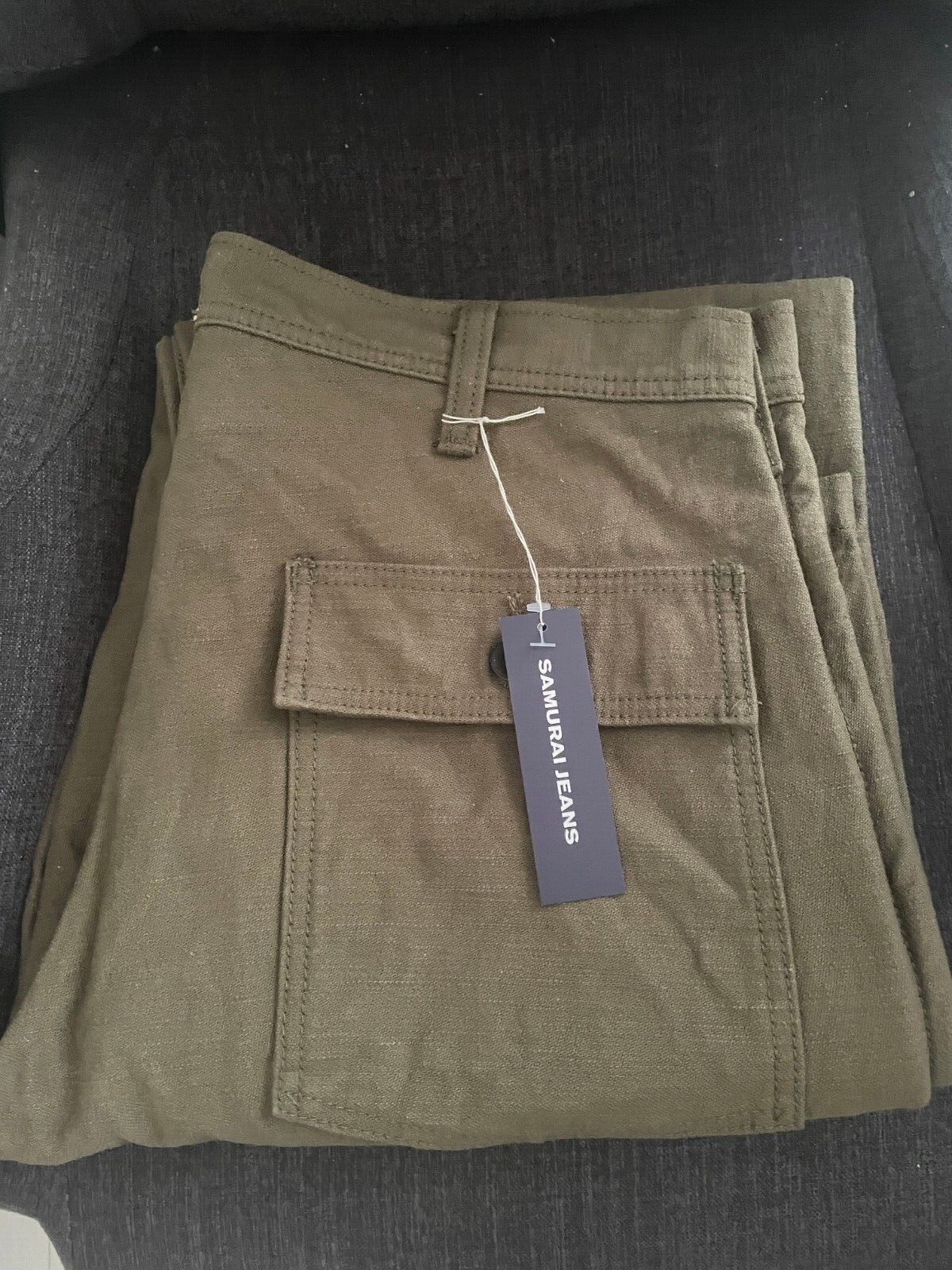 SAMURAI JEANS SJ52BP 15oz HEAVY BACK SATIN BAKER PANTS Olive One-washed